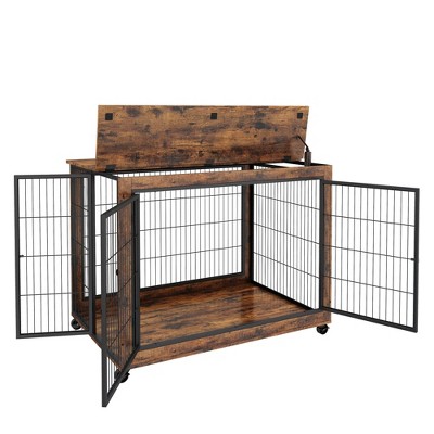 GustoWave 30''Dx43.7''W Dog Crate Furniture, Wooden Kennel Table with Double Doors, Indoor Dog House, Rustic Brown
