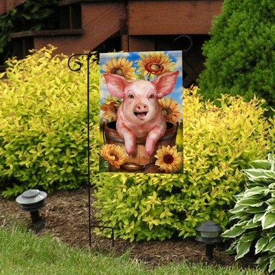 Happy Piglet Fall Garden Flag with Sunflowers