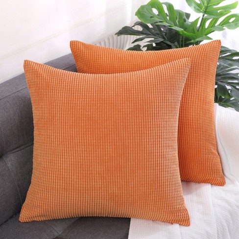 PiccoCasa Soft Corduroy Striped Throw Pillow Case with Zipper 2 Pcs Orange 18 x 18