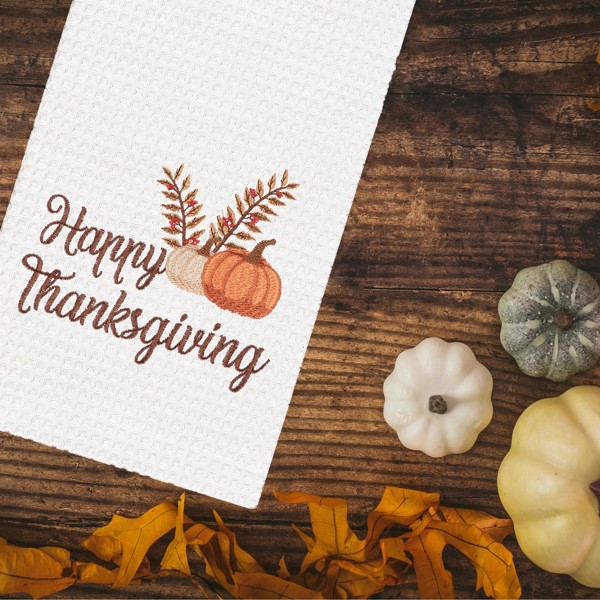 C&F Home Set de 2 toallas de cocina de gofre bordadas Happy Thanksgiving 3