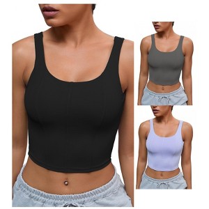 INSPIRE CHIC 3 Pcs Womens U Back Longline Padded Sports Bra Cami Crop Workout Fitness Tank Top with Built in Bra - 1 of 4