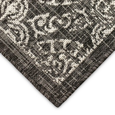 Antique Tile Medallion Black Flatwoven Synthetic Rug