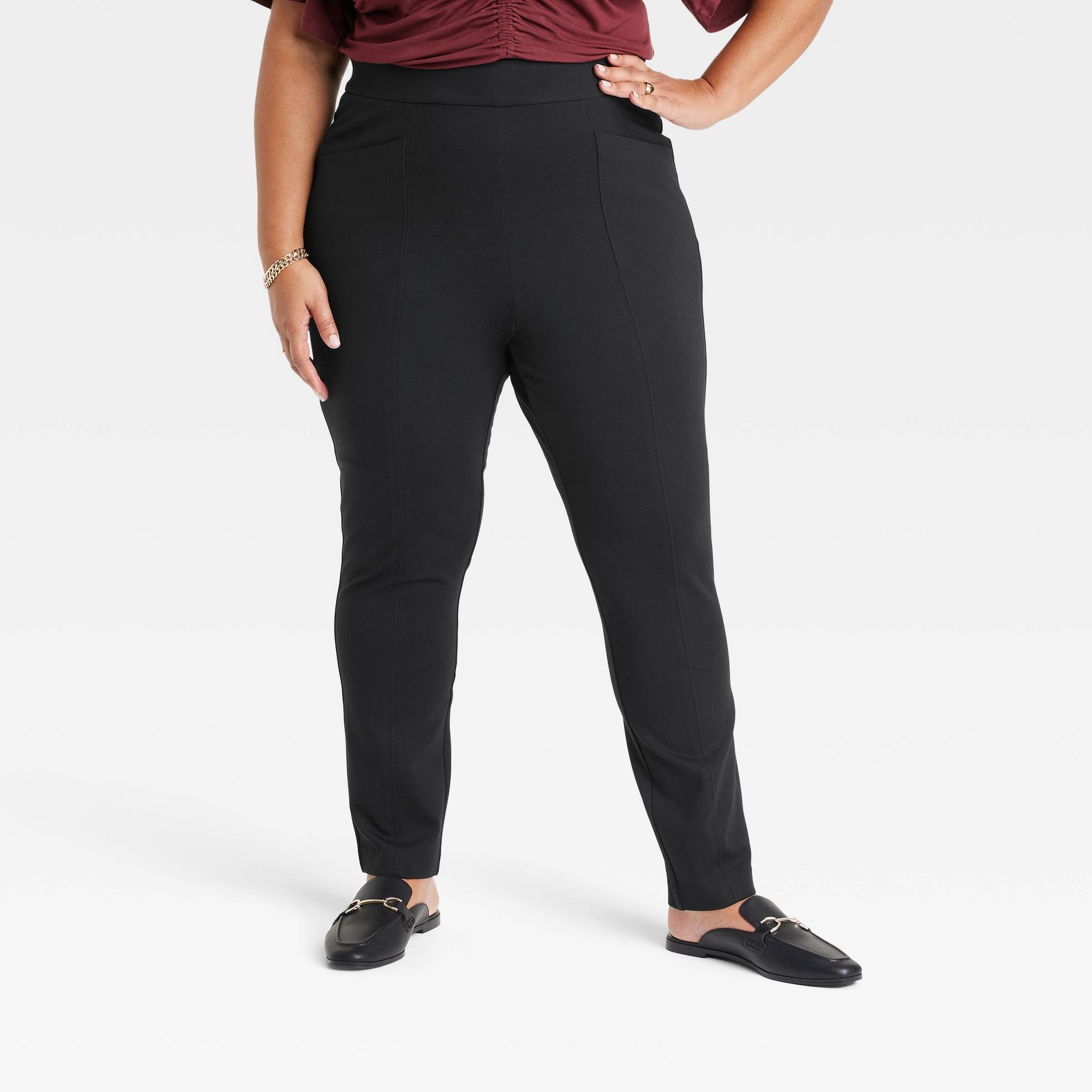 Women's High-Waisted Ponte Pull-On Pants - Ava & Viv™ Black