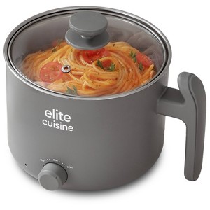 Elite Cuisine 1.25qt Noodle Express Hot Pot Stainless Steel Interior Glass Lid Gray - 1 of 4