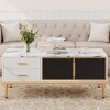 Jojoka Coffee Table with Storage - Modern White Marble Cocktail Table with 2 Glass Doors - 2 of 4