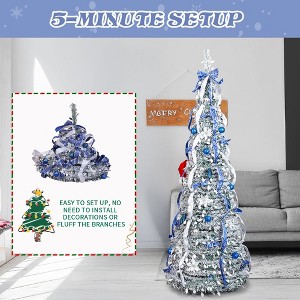 7FT Snow Flocked Pre-lit Artificial Pop Up Christmas Tree with 200 Warm Lights and Blue & Silver Ornaments for Home Holiday Decor - 1 of 4