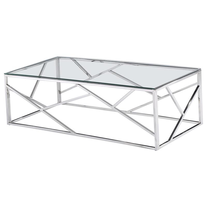 Morganna Stainless Steel Living Room Coffee Table in Silver - Best Master Furniture, 1 of 2
