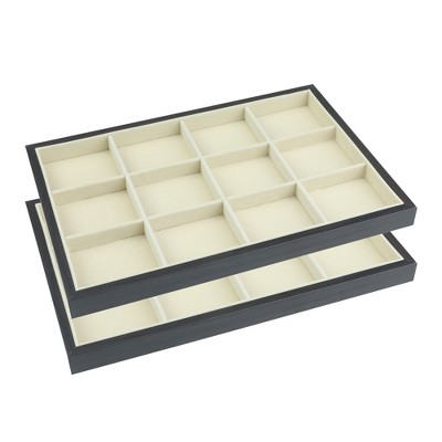 Unique Bargains Stackable Velvet Jewelry Organizer Trays with Removable Divider for Drawers Set of 2