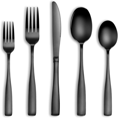 BRINJOY 20-Piece Black Stainless Steel Silverware Set - Square Cutlery Set for 4, Dishwasher Safe