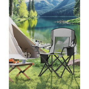 Heavy-Duty Outdoor Folding Chair with Adjustable Armrests, Cup Holder, Cooler Bag, and Storage Bag ¨C 352 lb Capacity, Breathable Nylon Mesh - 1 of 4