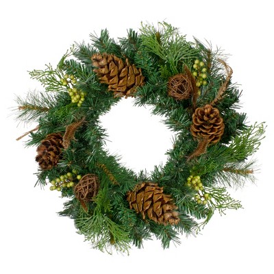 Allstate 20" Unlit Pheasant Feather and Pine Cones Artificial Christmas Wreath