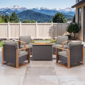 Buenhomino Outdoor Wicker Patio Furniture Set with Fire Pit Table, 5 Pieces Patio Conversation Sets with 4 Outdoor Patio Chairs and 1 Fire Pit Table - 1 of 4