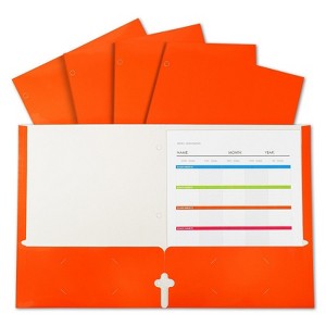 2-Pocket Laminated Paper Portfolios with 3-Hole Punch, Orange, Box of 25 - 1 of 1