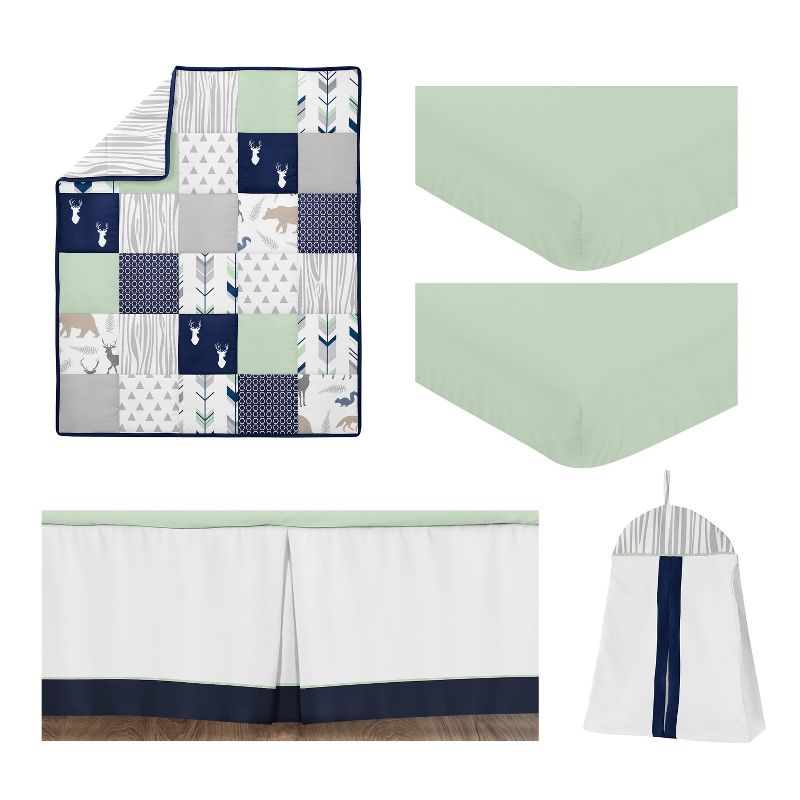 Sweet Jojo Designs Gender Neutral Unisex Baby Crib Bedding Set - Woodsy Blue Green Grey 5pc, 2 of 7