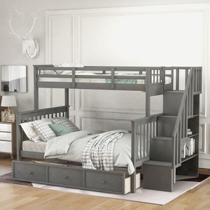 NicBex Twin over Full Bunk Bed Convertible Pine Bed Frame with 3 Drawers, Storage Stairs and Full Length Guardrail, No Box Spring Required - 1 of 4