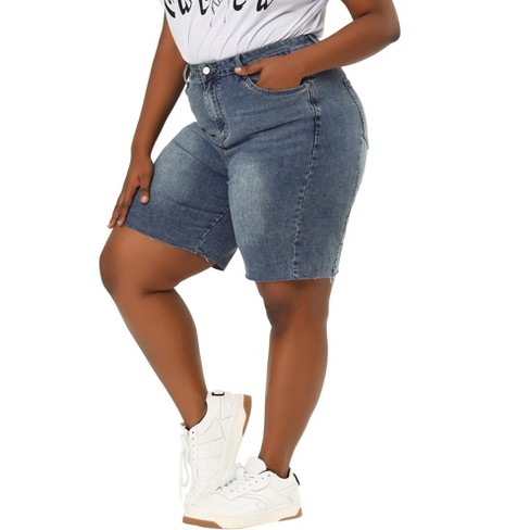 Agnes Orinda Women's Plus Size Knee Length Denim Boyfriend Style