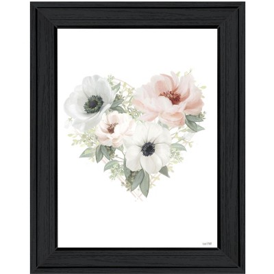 HomeRoots Floral Heart Black Framed Print Wall Art