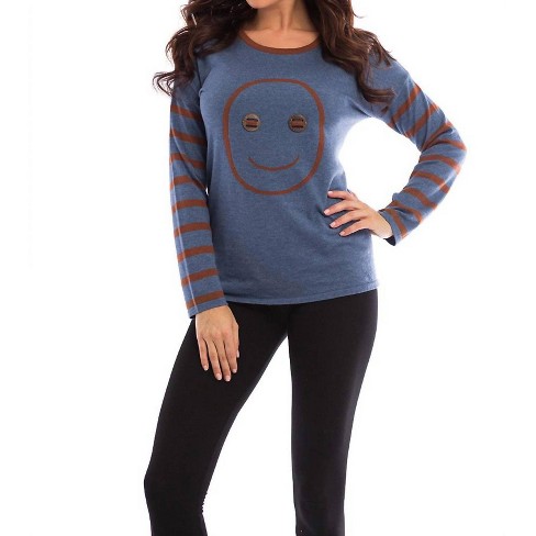 Women's Wood Button Smiley Face Pullover - ANGEL - image 1 of 4