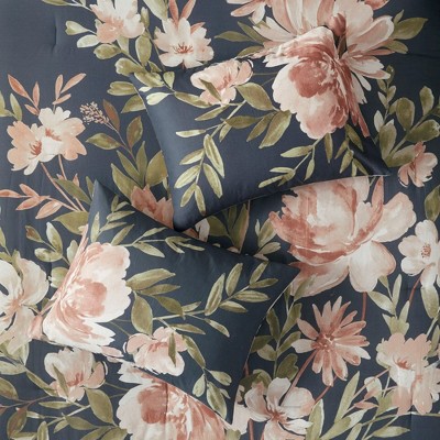 Camillia Queen Blush Floral Cotton 8-Piece Comforter Set
