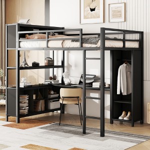 TIRAMISUBEST Metal Loft Bed with Wardrobe and L-shaped Desk, Full Size Loft Bed with Storage Cubes and Shelves, Heavy Duty Loft Bed for Kids Teens - 1 of 4