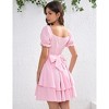 Clearlove Women's Mini Dress Layer Ruffle Hem Short Lantern Sleeve V Neck Dress A Line Casual Flowy Dress - 4 of 4
