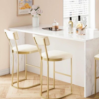 Garvee Bar Stools Set, Counter Height Bar Stools with Soft Velvet Upholstery & Metal Legs, Kitchen Island Stools with Back for Home Bar