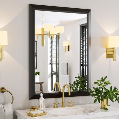 Apmir High-Strength Tempered Glass and Aluminum Alloy Framed French Cleat Mounted Wall Decor Mirror in matte black with 5-Year Warranty