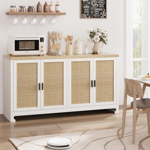 Jojoka White Natural Woven Rattan Buffet Cabinet Natural Woven Storage Sideboard - 1 of 4