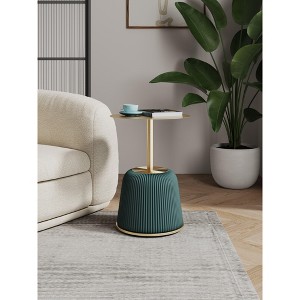 Sapphtopaz Modern End Table with Pleated Upholstered Sofa Table with Round Gold Steel Table Top Elegant Side Table for Living Room, Bedroom - 1 of 4