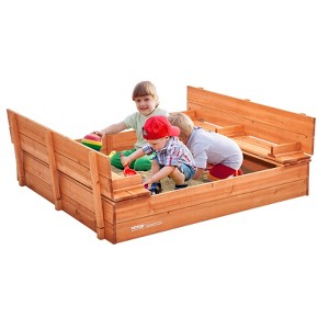 VEVOR Wooden Sandbox, 52.4 x 47.2 x 16.9 in Sand Box, Sand Pit with Foldable Bench Seats and Bottom Liner, Gift for Boys Girls Ages 3-12 - 1 of 4
