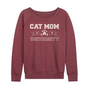 Women's - Instant Message - Cat Mom University Lightweight French Terry Wide Neck Long Sleeve Graphic Shirt - 1 of 4