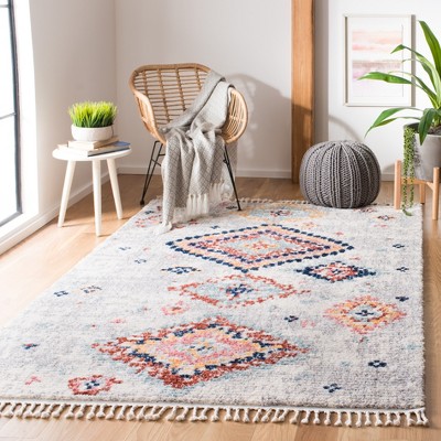 Ivory and Multi Diamond Pattern Synthetic Area Rug