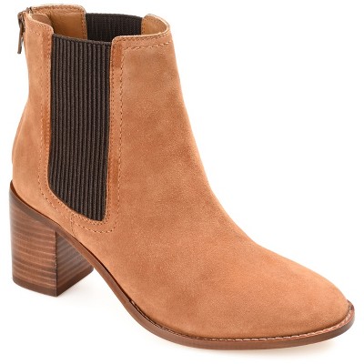 Journee Signature Womens Genuine Leather Tazlyn Round Toe Stacked Chelsea Booties
