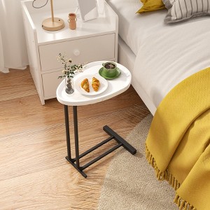 C-Shaped Coffee Table End Table Cocktail Table Sofa Side Table with Metal Frame, White/Brown+Black - ModernLuxe - 1 of 4