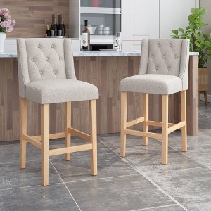 31" Fabric Wingback Counter Stools Set of 2 with Button-Tufted Back, Nailhead Accents, and Rubberwood Frame for Kitchen Island - 1 of 4