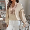 Coolmee Women's Boho Tops Vacation Outfits Long Sleeve Shirts V Neck Casual Blouse - 3 of 4