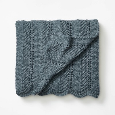 Herringbone Pointelle Throw Blanket Slate Blue - Threshold™ designed with Studio McGee