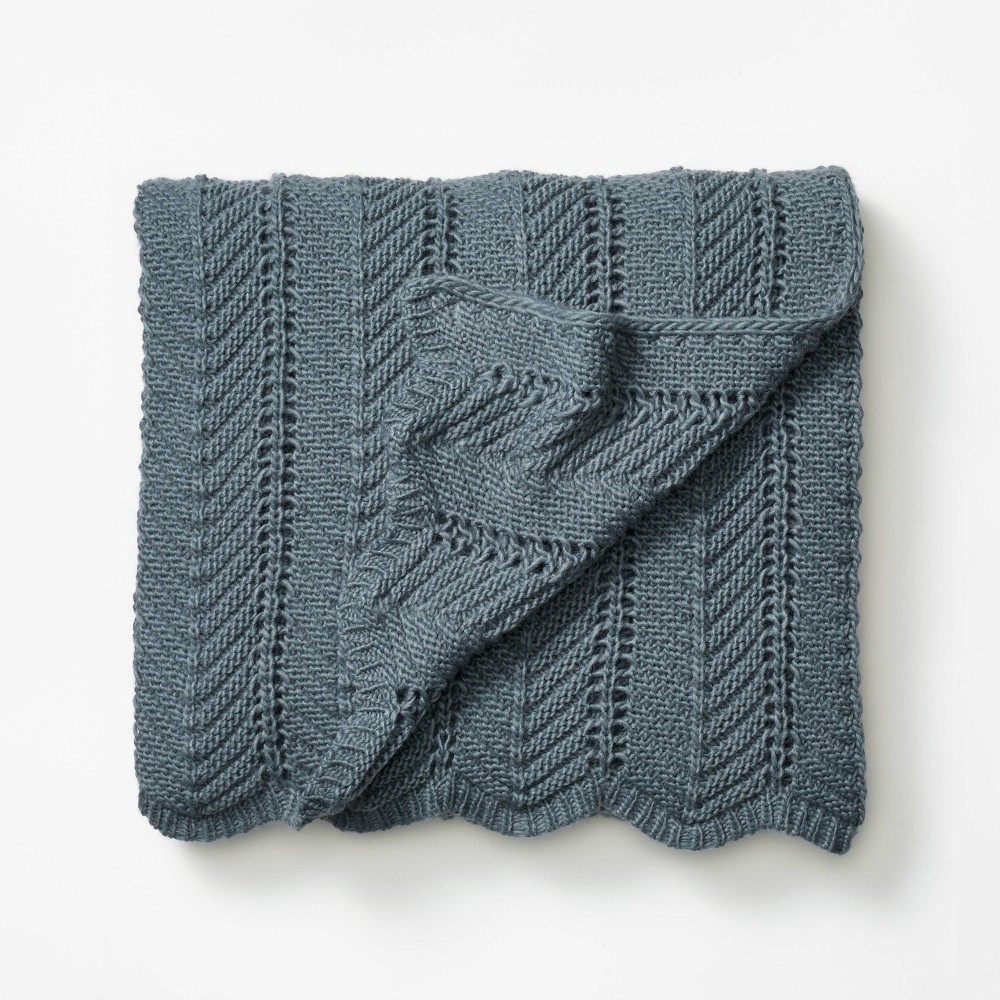 Herringbone Pointelle Throw Blanket Slate Blue - Threshold designed with Studio McGee