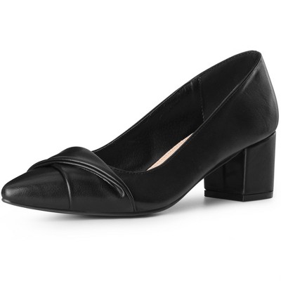 BLISSFUL STEP Women's Pointed Toe Chunky Heel Slip On Pumps