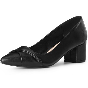 BLISSFUL STEP Women's Pointed Toe Chunky Heel Slip On Pumps - 1 of 3