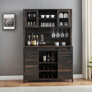 Whizmax 70" Farmhouse Coffee Bar Wine Cabinet with Sliding Barn Doors and Storage,Tall Kitchen Hutch with Wine & Glasses Rack for Kitchen, Dining Room - 1 of 4