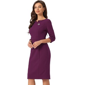 INSPIRE CHIC Women's 3/4 Sleeve Split Neck Wear to Work Business Sheath Dresses - 1 of 4