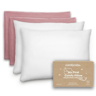 Toddler Pillow with Muslin Pillowcase, 13"x18", Kids Pillow for Sleeping by Comfy Cubs - 2 Pack