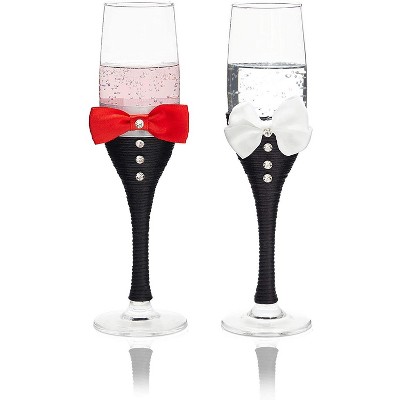 Sparkle and Bash Set of 2 Mr and Mr Champagne Flutes Glasses, Same Sex Wedding Decorations