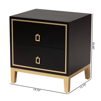 Donald Black and Gold Wood Metal 2-Drawer End Table