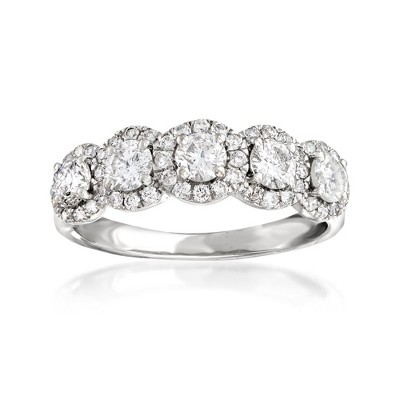 Ross-Simons 1.00 ct. t.w. Diamond 5-Stone Halo Ring in 14kt White Gold