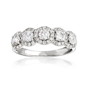 Ross-Simons 1.00 ct. t.w. Diamond 5-Stone Halo Ring in 14kt White Gold - 1 of 4