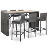 vidaXL 7 Piece Patio Bar Furniture Set with Cushions - Gray Poly Rattan Construction, Solid Acacia Wood Tabletop, Weatherproof Outdoor Set. - 2 of 4