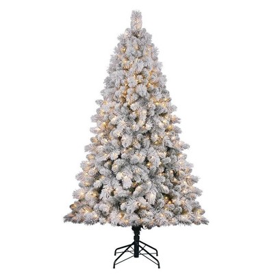 Home Heritage Cascade 7' Pine White Flocked Artificial Prelit Christmas Tree