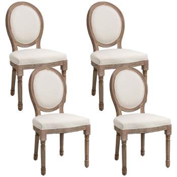 HOMCOM Vintage Armless Dining Chairs Set of 4, French Chic Side Chairs with Curved Backrest and Linen Upholstery for Kitchen, or Living Room, Cream